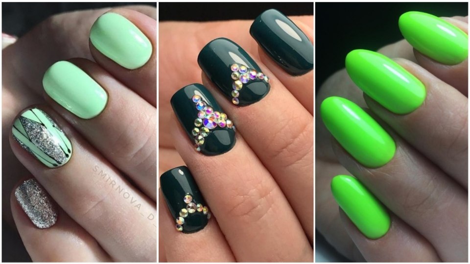 Зеленые блестящие ногти