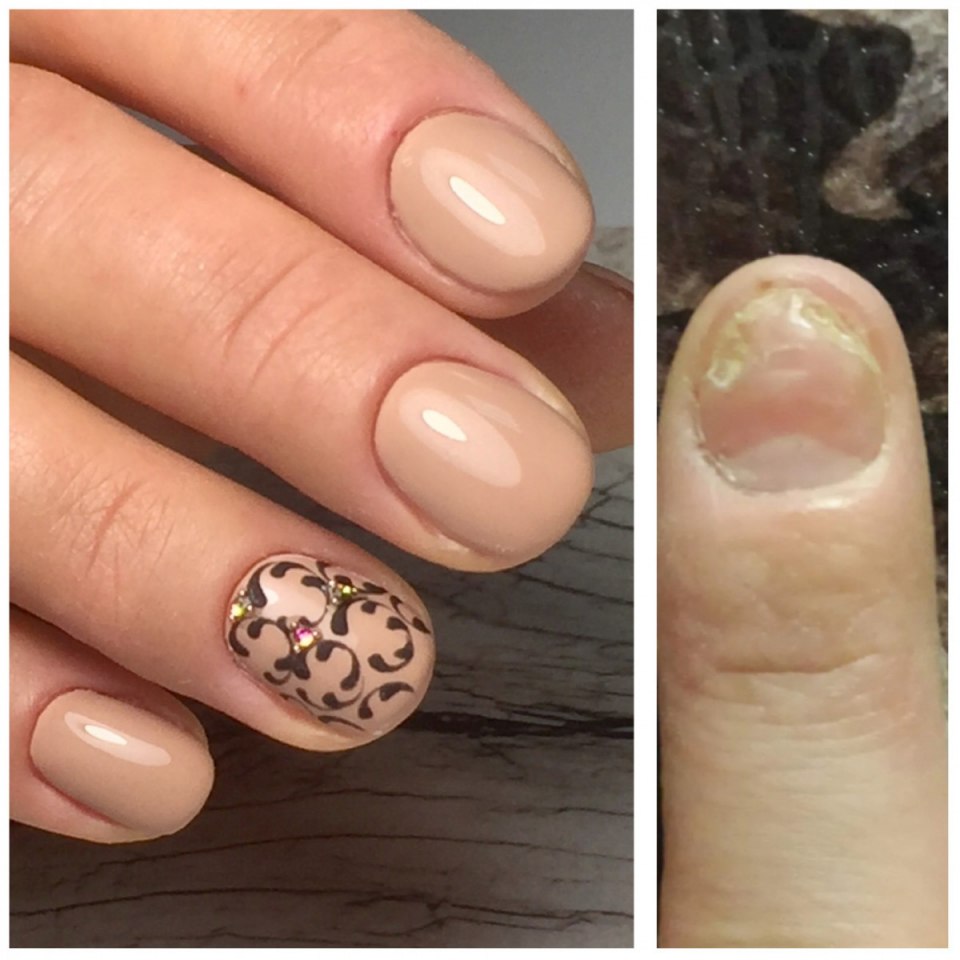 Бежевый маникюр с лицами