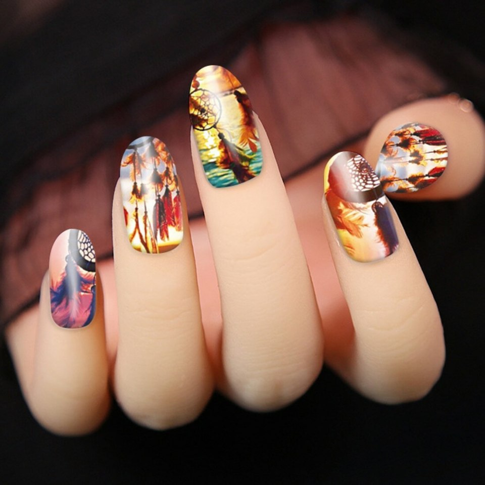 Ловец снов маникюр на длинных ногтях