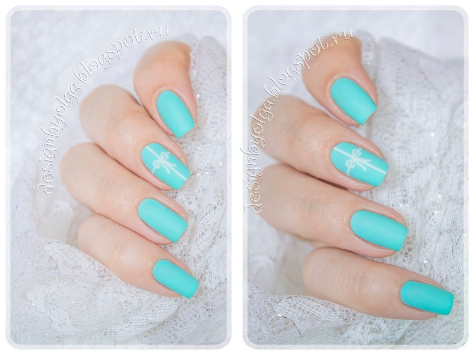Бирюзовый и слоновая кость маникюр
