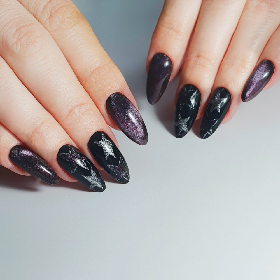 Маникюр черный кошачий глаз