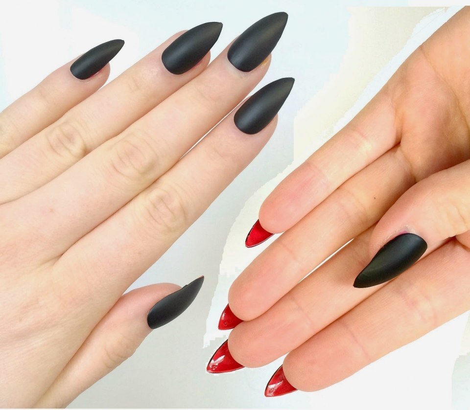Черно красные ногти простые миндаль