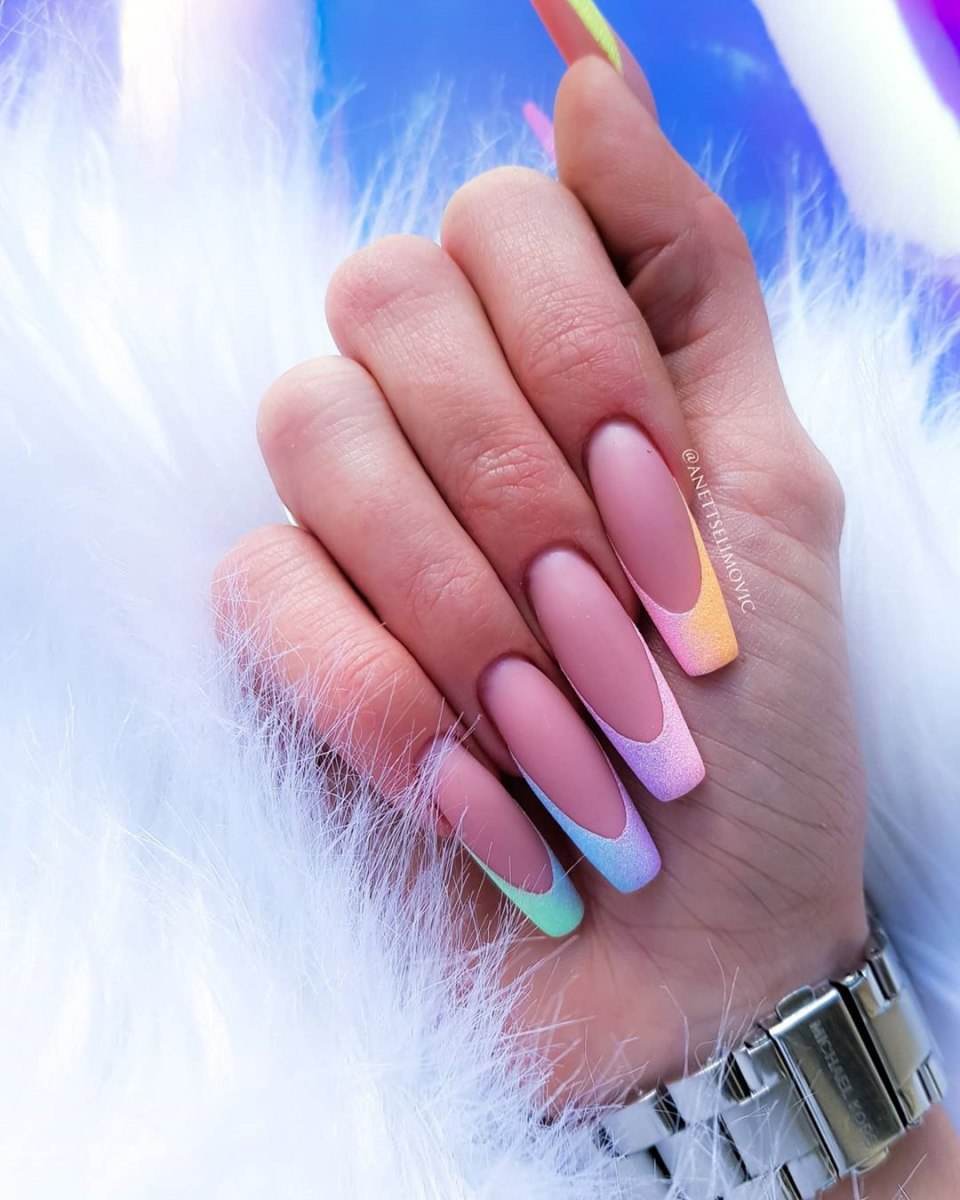 Разноцветный френч на длинные ногти