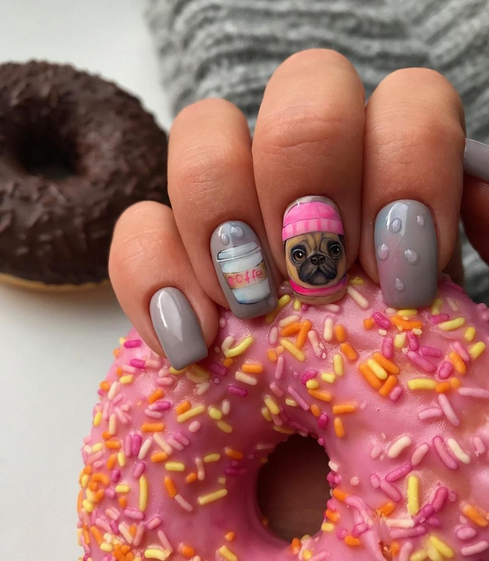 Маникюр с едой на короткие ногти