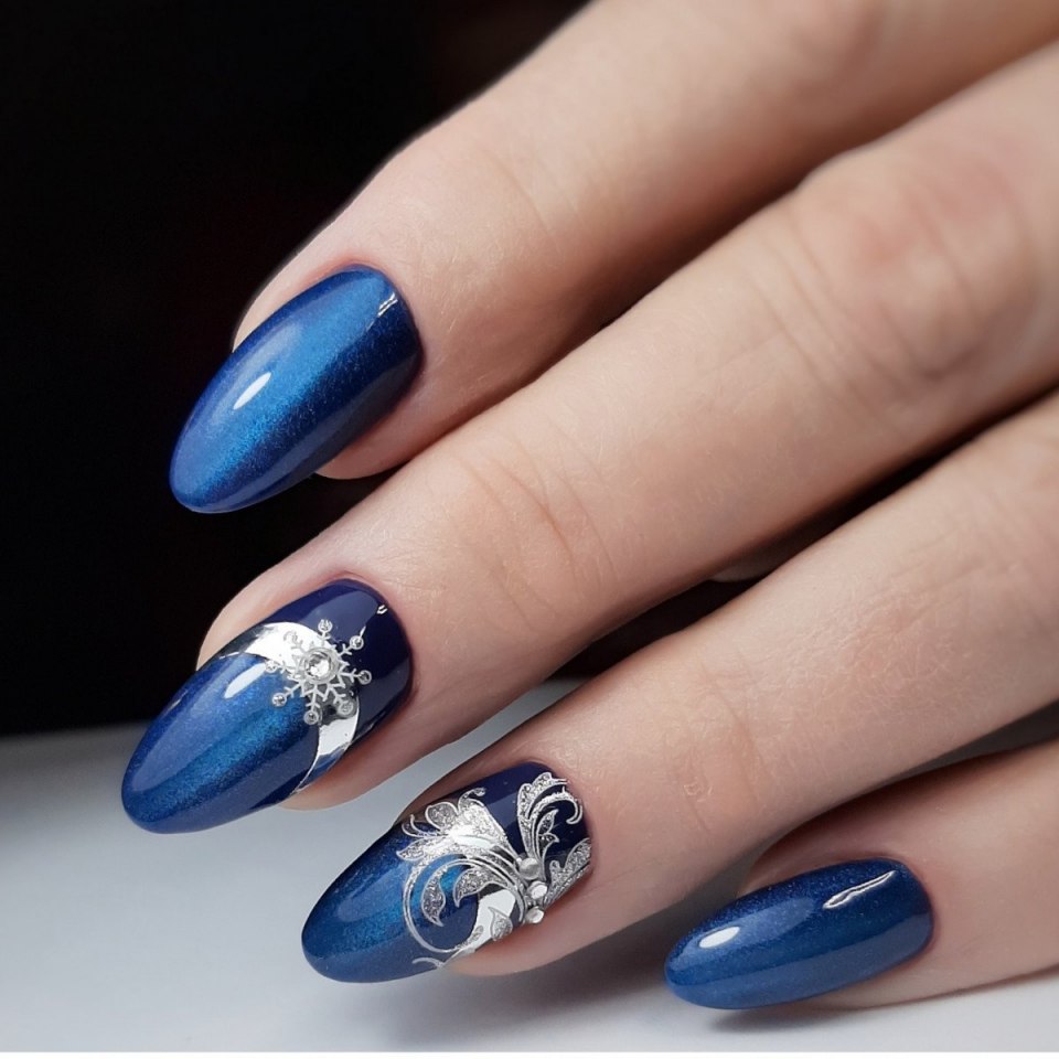 Ногти кошачий глаз серебро