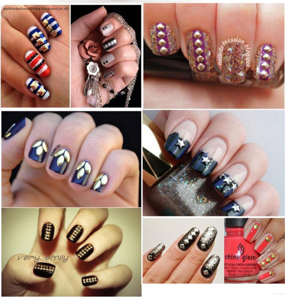 Маникюр с металлическими украшениями