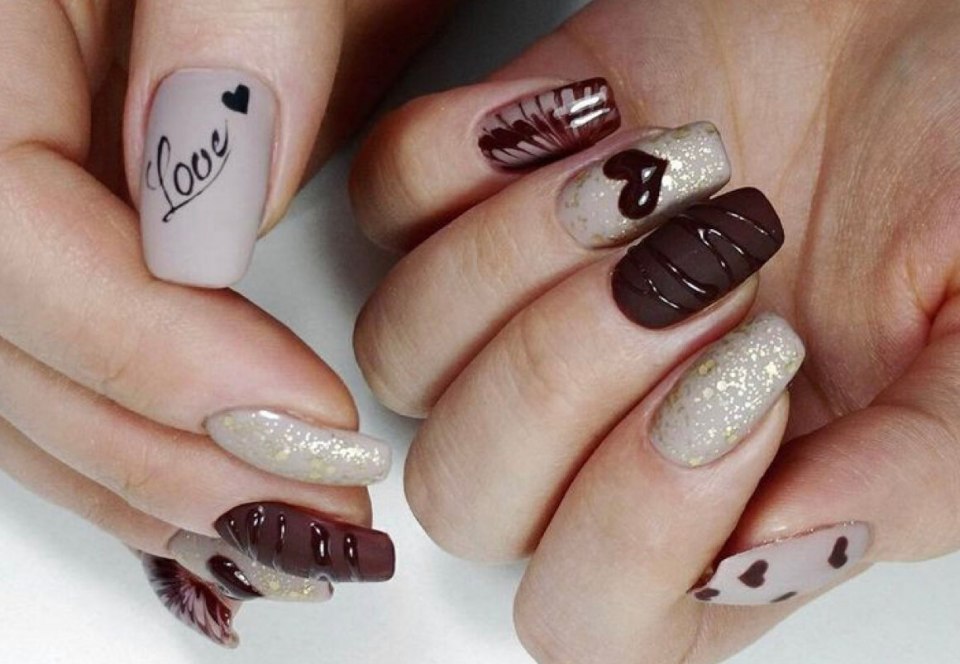 Коричневый маникюр разные оттенки