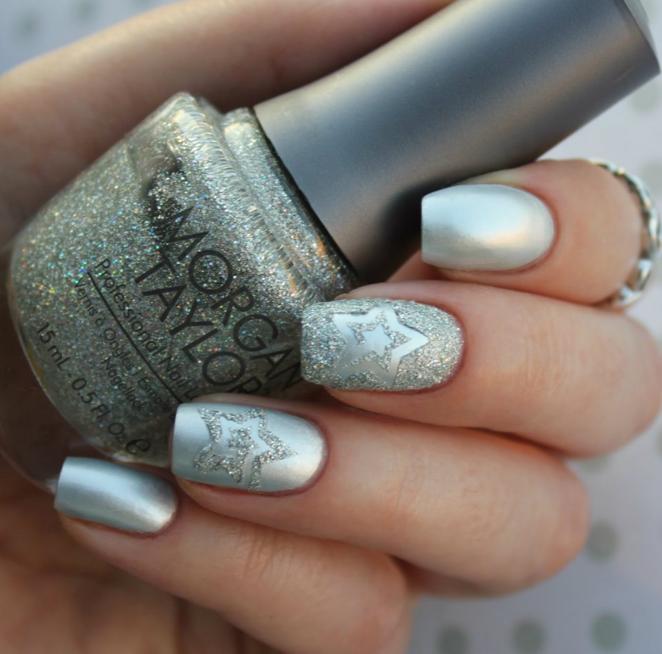 Ногти под серебряное платье на новый год