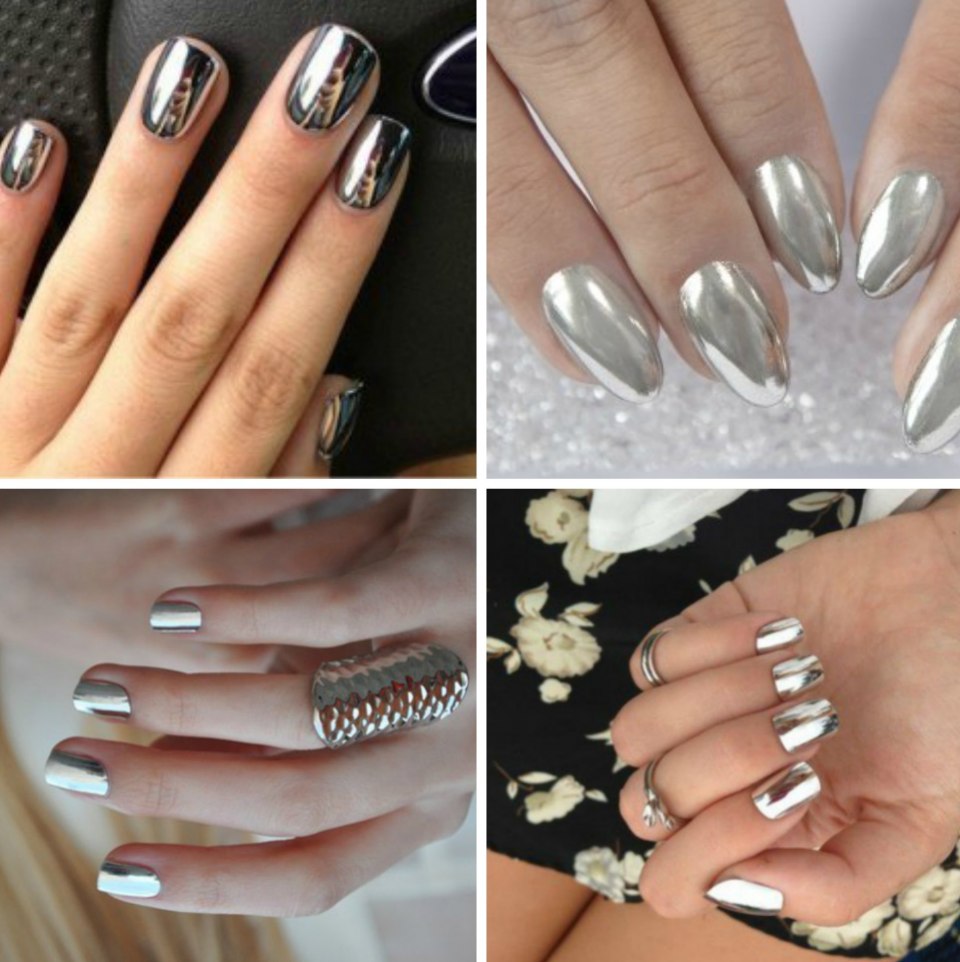 Ногти растяжка блестками серебро