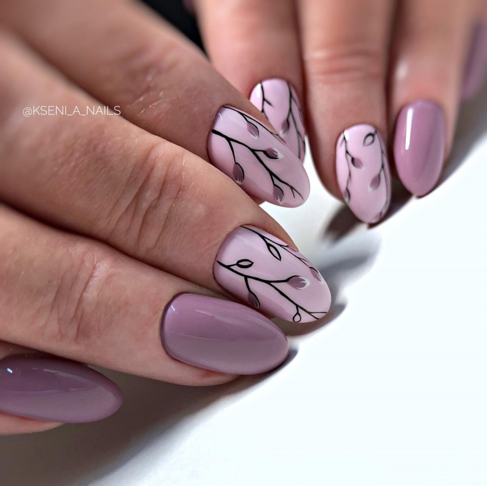 Ногти с веточками и листиками