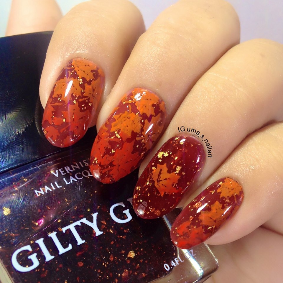 Осенний бордовый маникюр со слайдерами