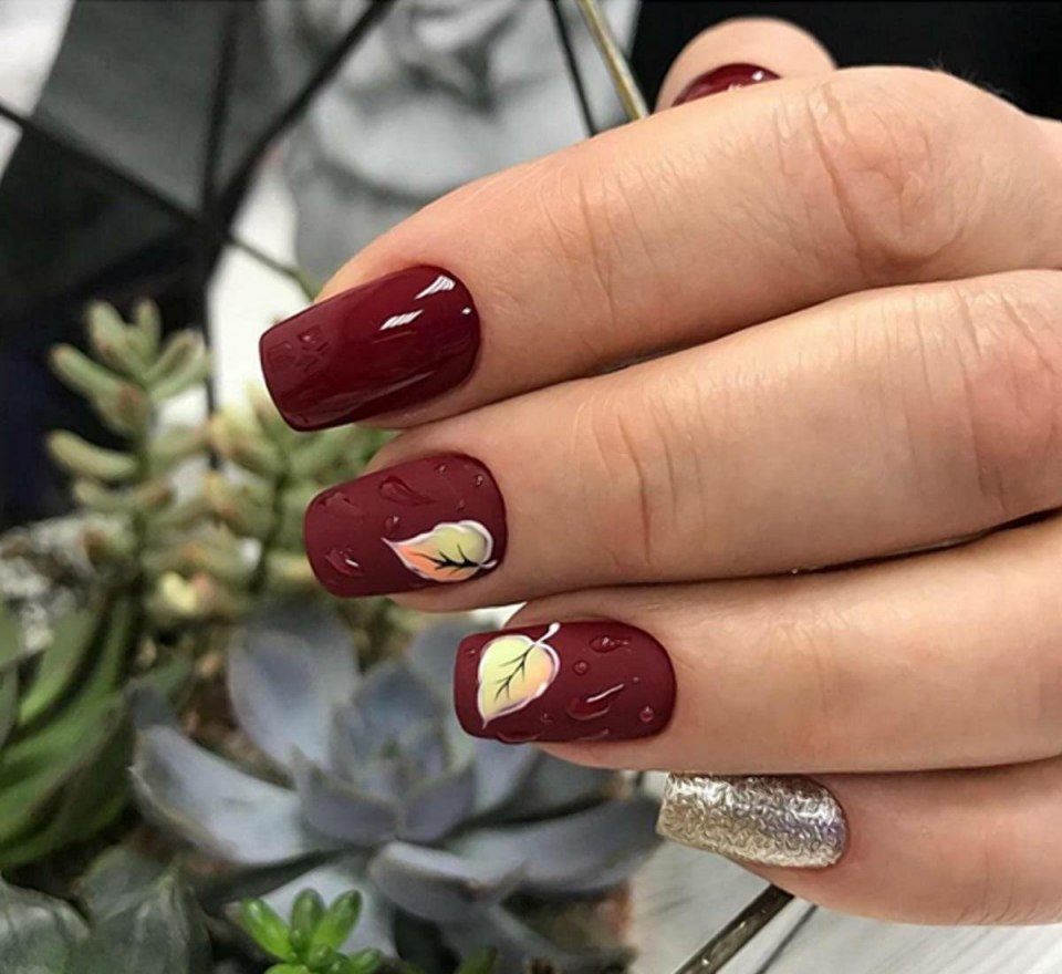 Осенний маникюр на квадратных ног