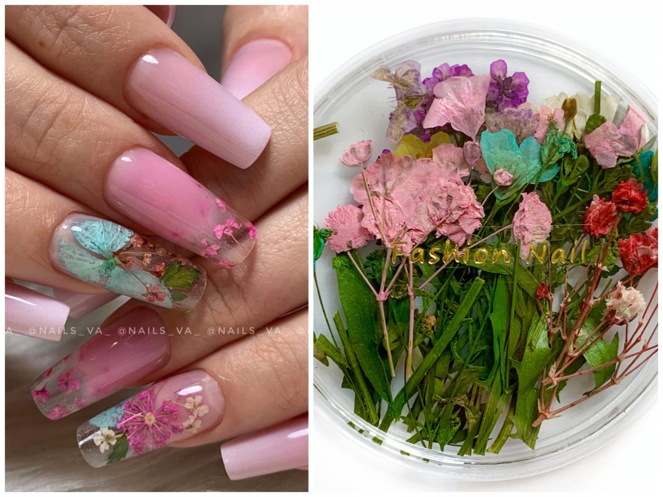 Сухоцветы на ногтях