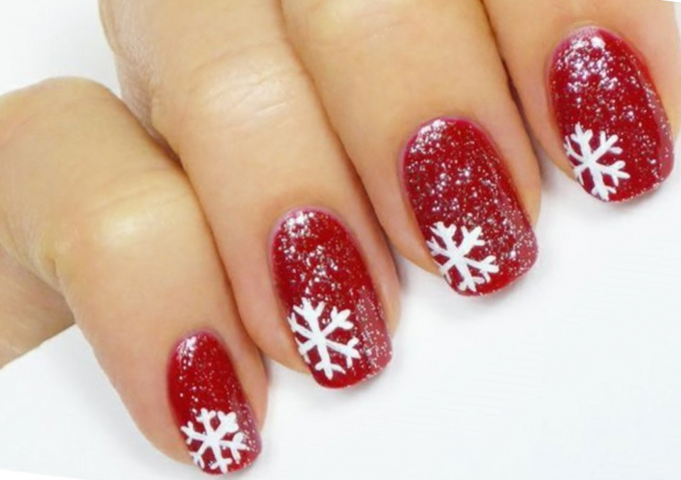 Черный новогодний маникюр