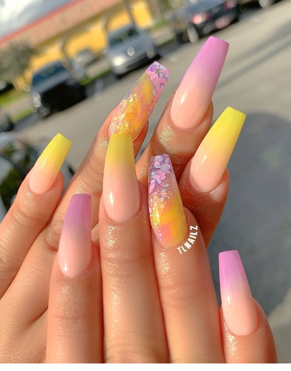 Цветной френч на длинные ногти