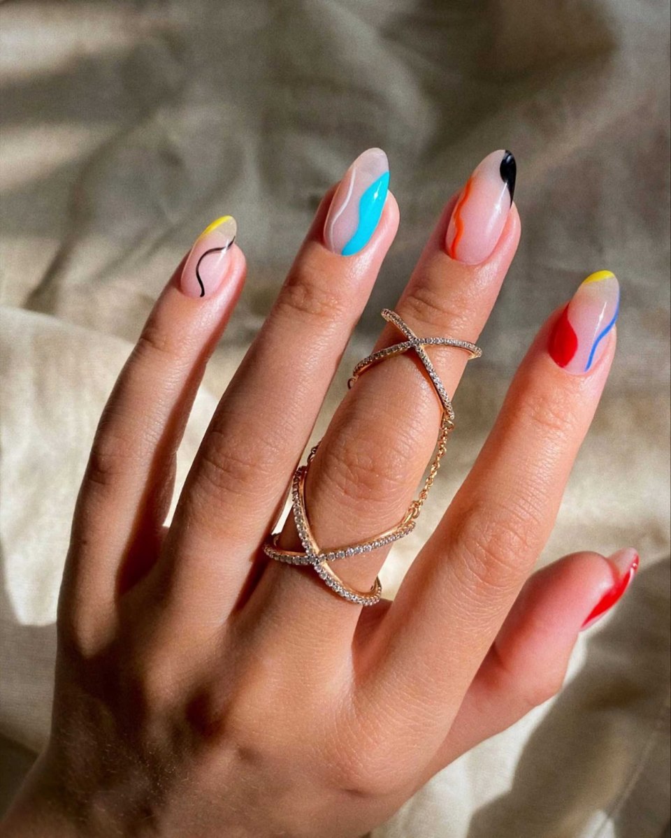 Цветной френч на длинные ногти