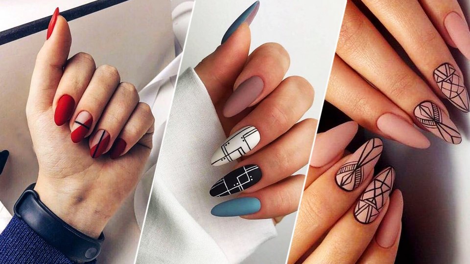 Крсныйманикюр с геометрией