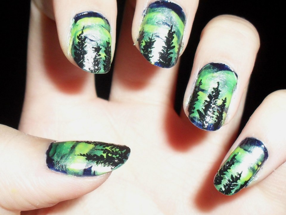 Ногти в стиле лес