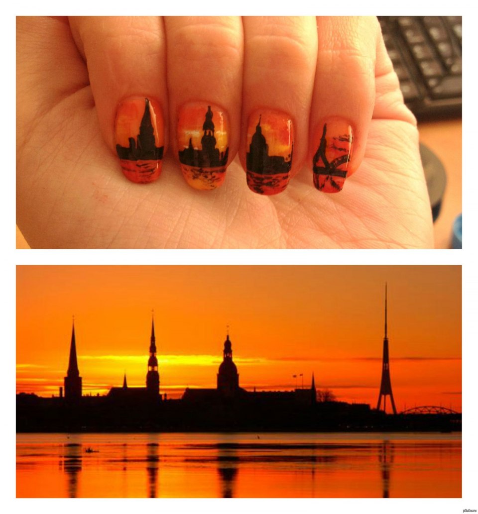 Маникюр рассвет на ногтях