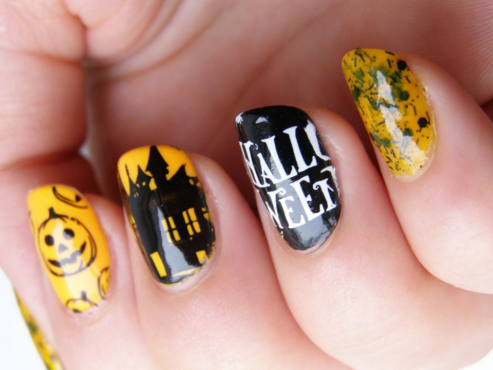 Черно жёлтый молодёжный маникюр