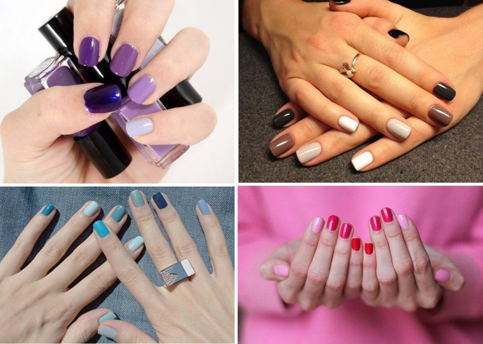 Маникюр разными цветами на одной руке