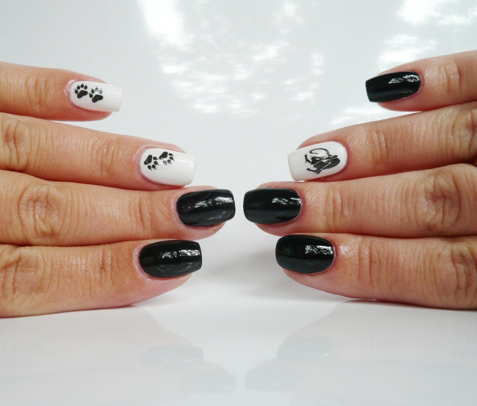 Маникюр с черной кошкой