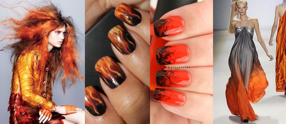 Новогодний маникюр с языками пламени