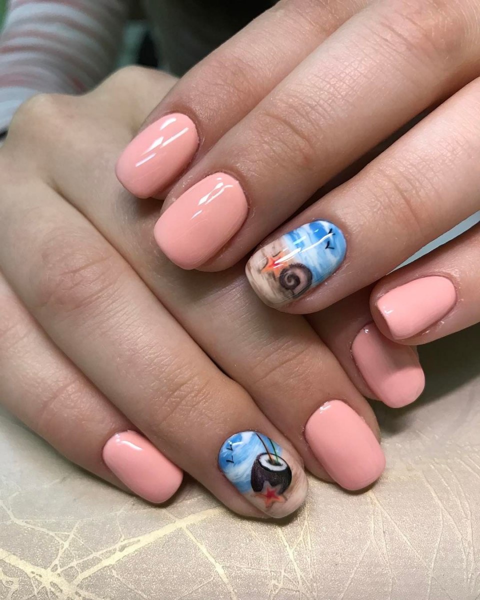 Летний маникюр на море на короткие ногти