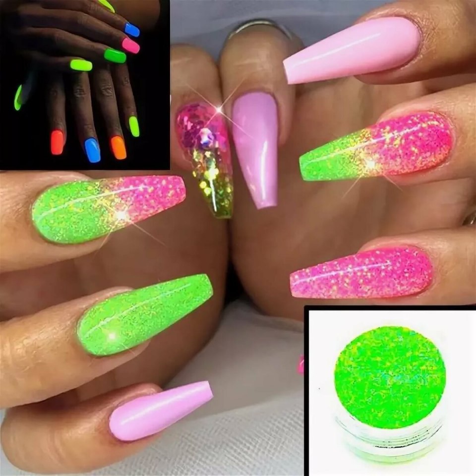 Салатовые ногти с блестками