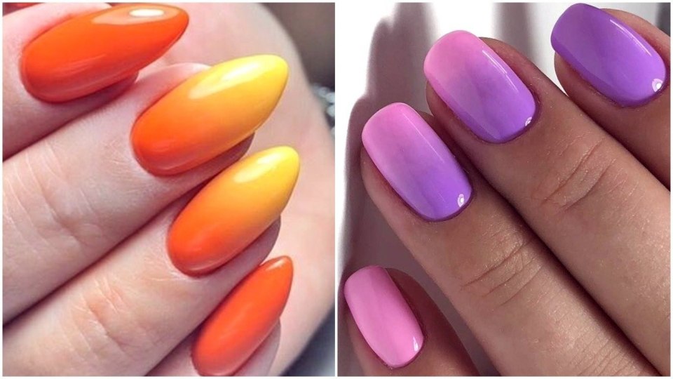 Оранжевый градиент на ногтях