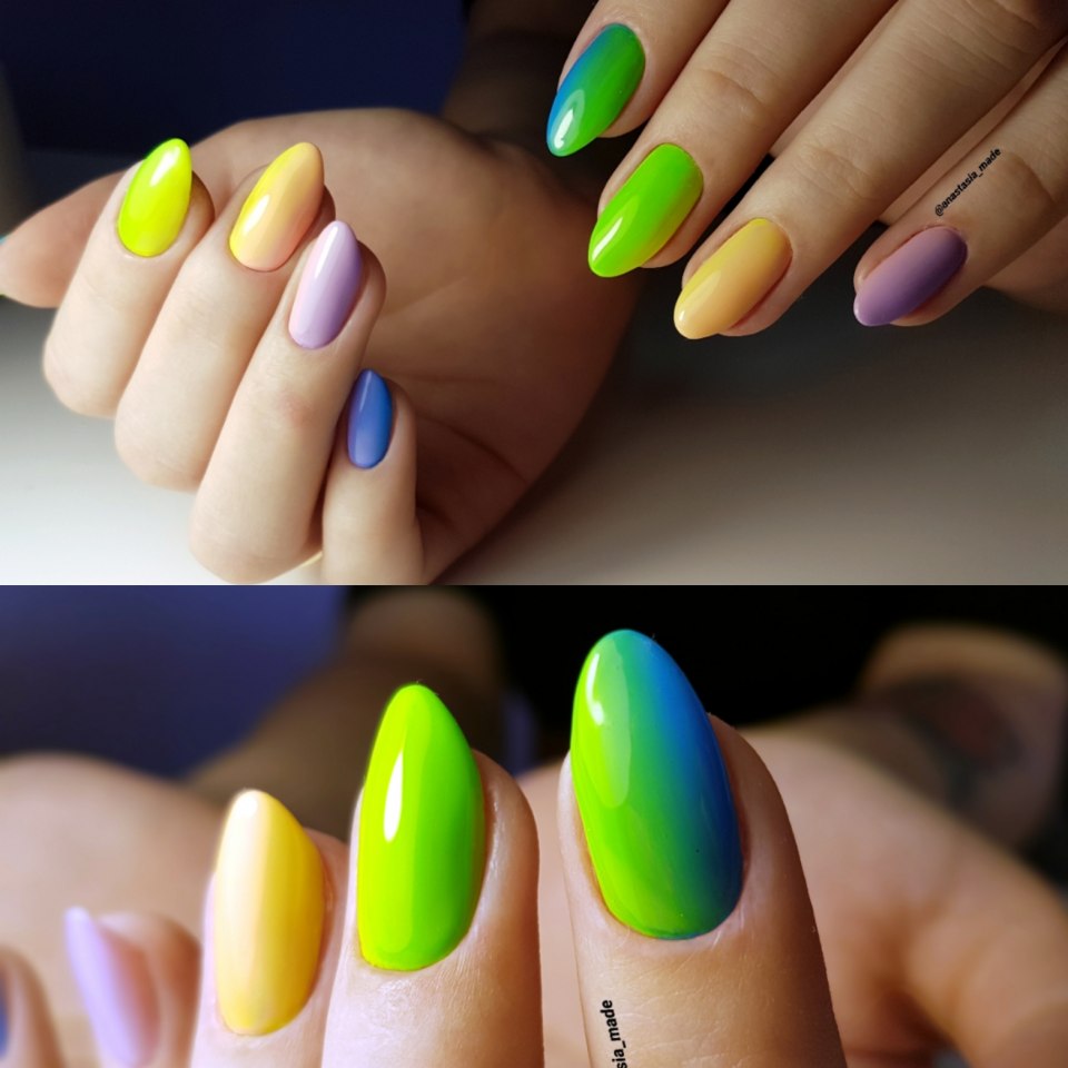 Маникюр жёлтый с розовым