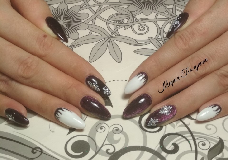 Маникюр кошачий глаз и стемпинг