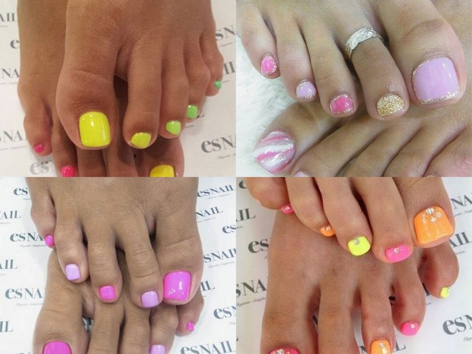 Педикюр разными цветами