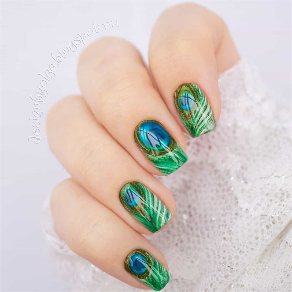 Маникюр павлинье перо