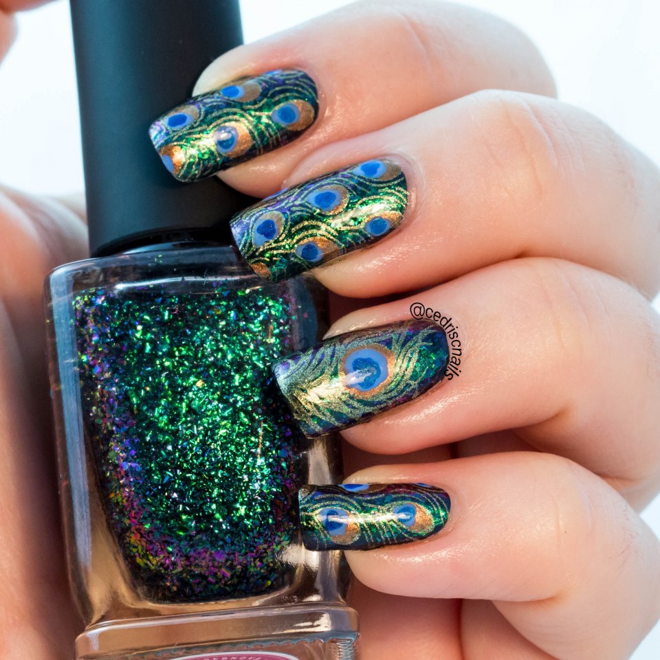 Перо Жар птицы маникюр стразы фото