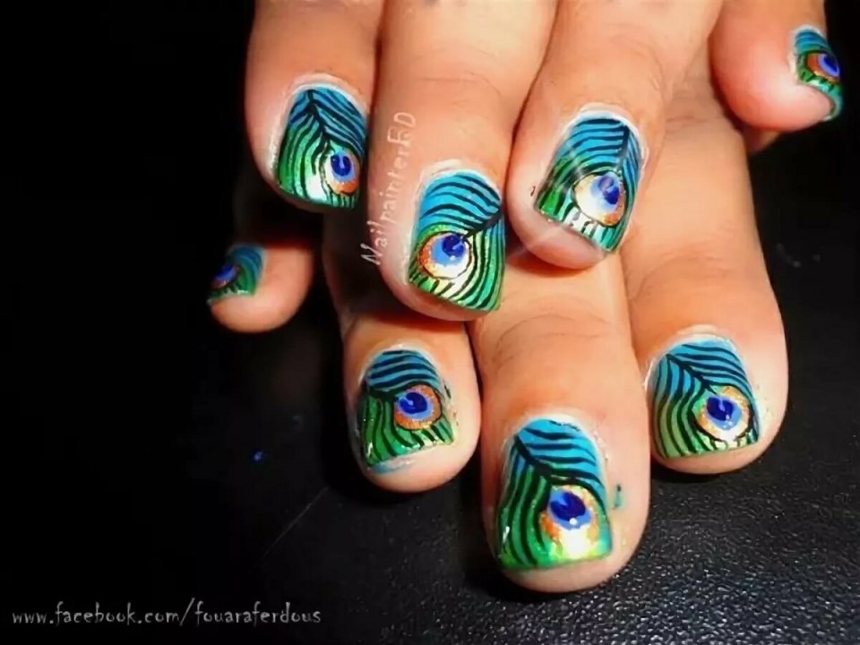 Летний маникюр 2020 Павлин