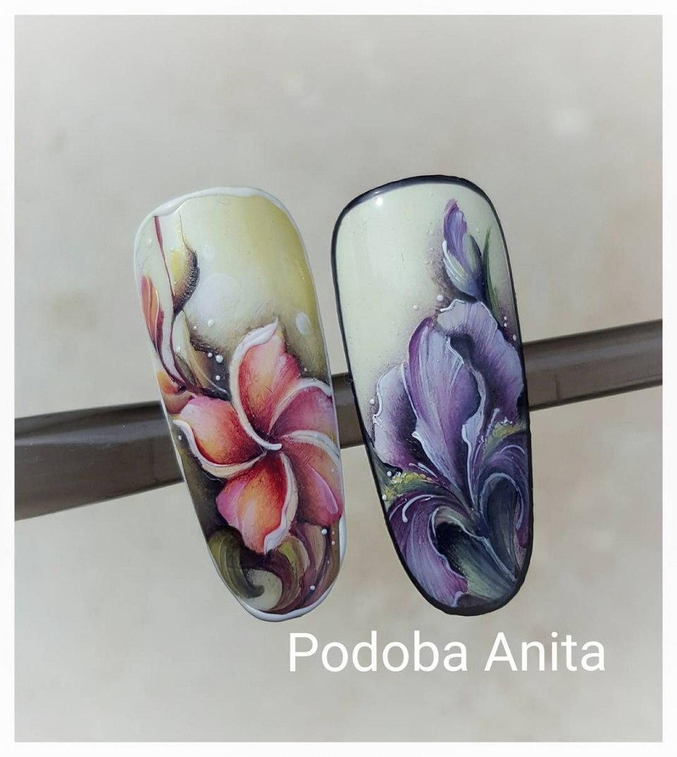 Ирис акварелью на ногтях