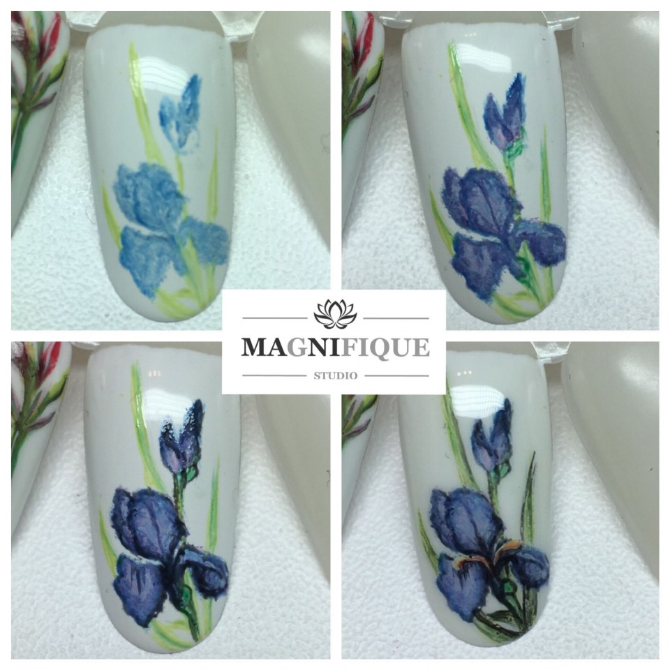 Ирисы акварелью на ногтях