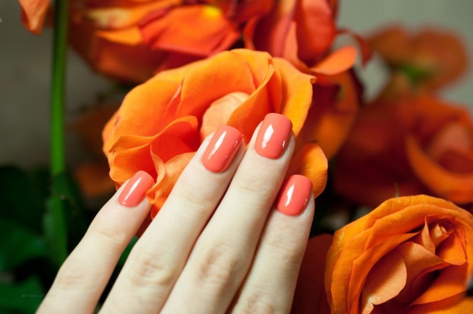 Маникюр на оранжевом фоне