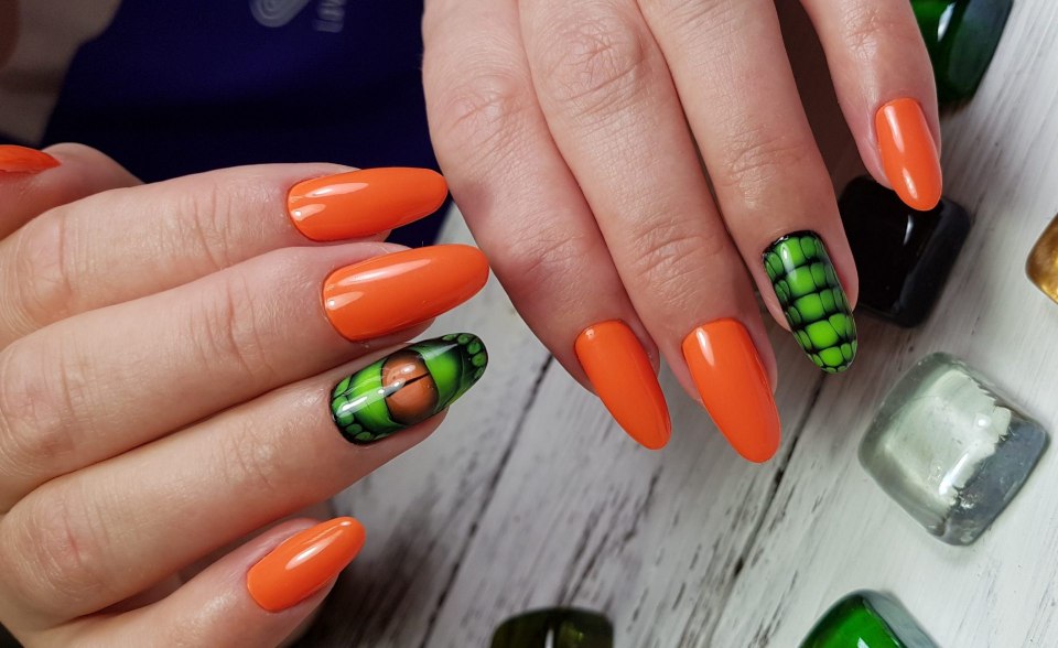 Желто оранжевый маникюр гель лаком