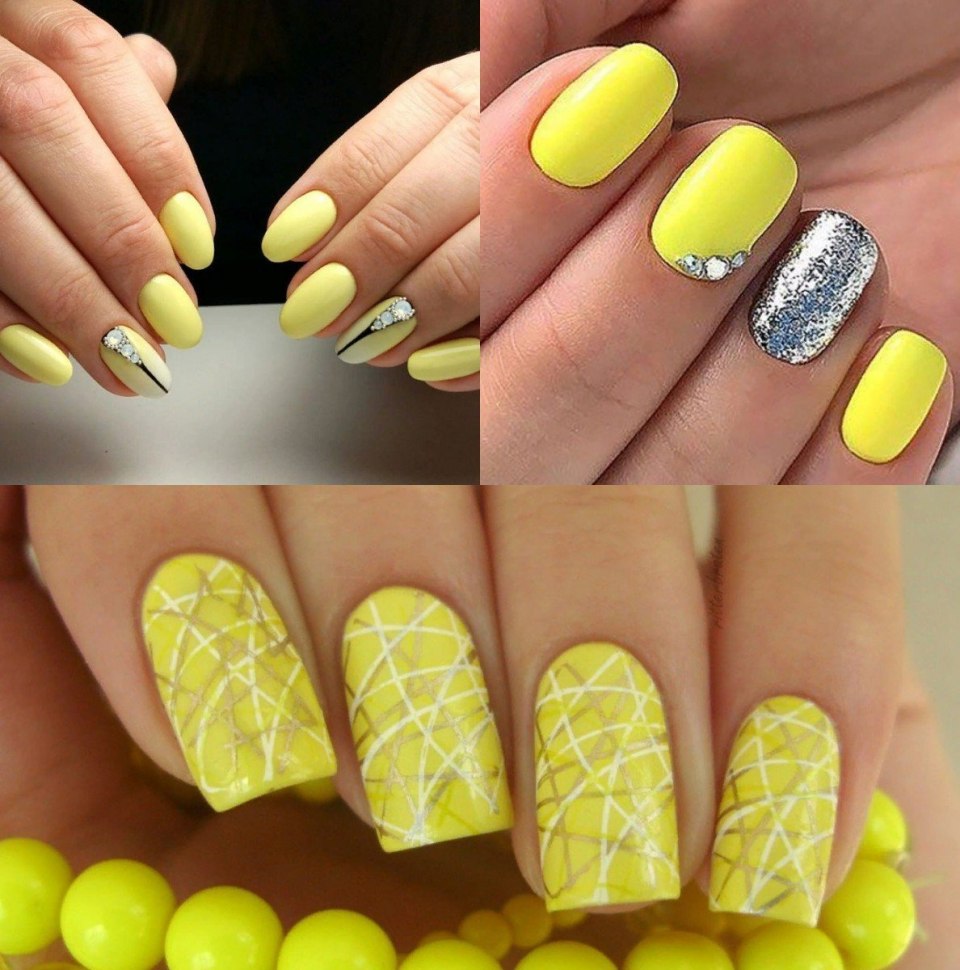 Серо желтый маникюр