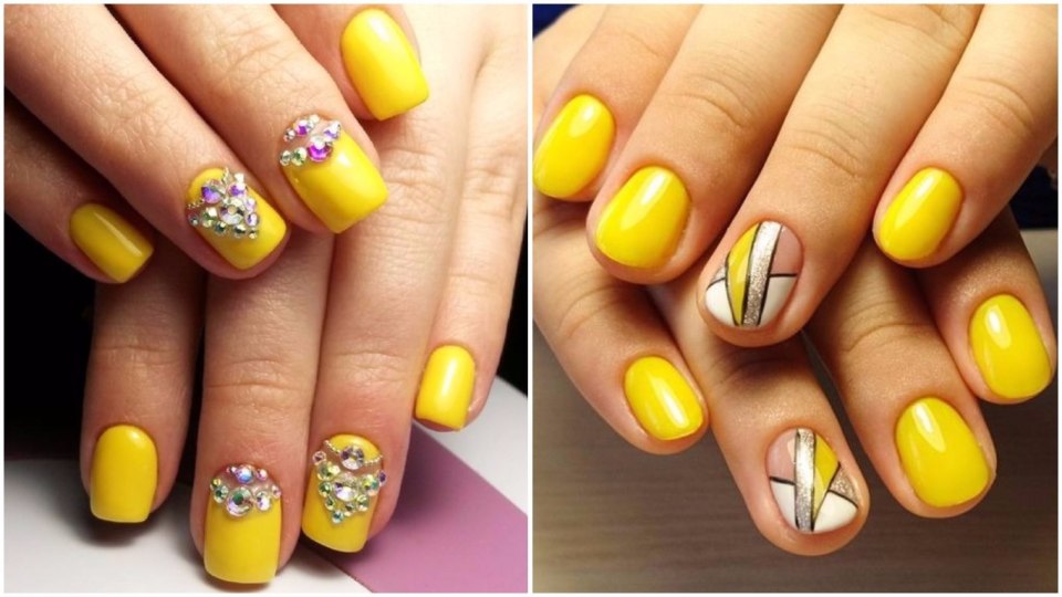 Маникюр синий с желтым