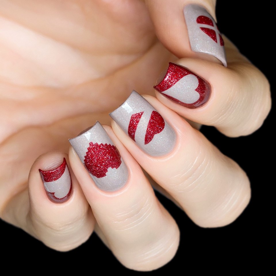 Френч с сердечками на ногтях