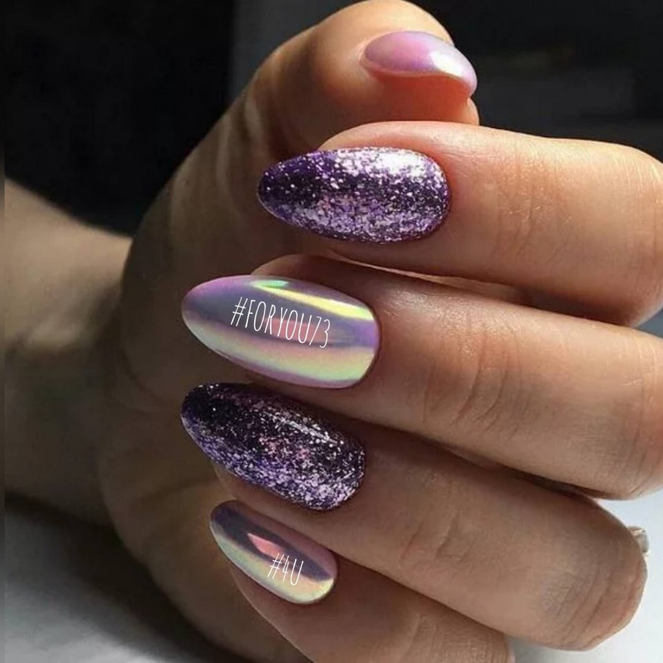 Маникюр фиолетовый с розовым