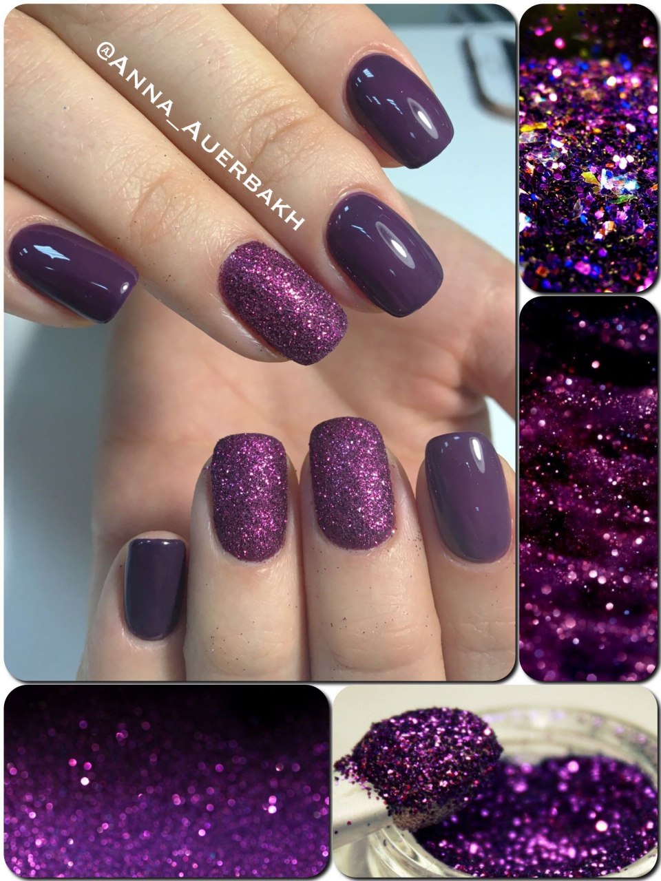 Фиолетовый маникюр с блестками