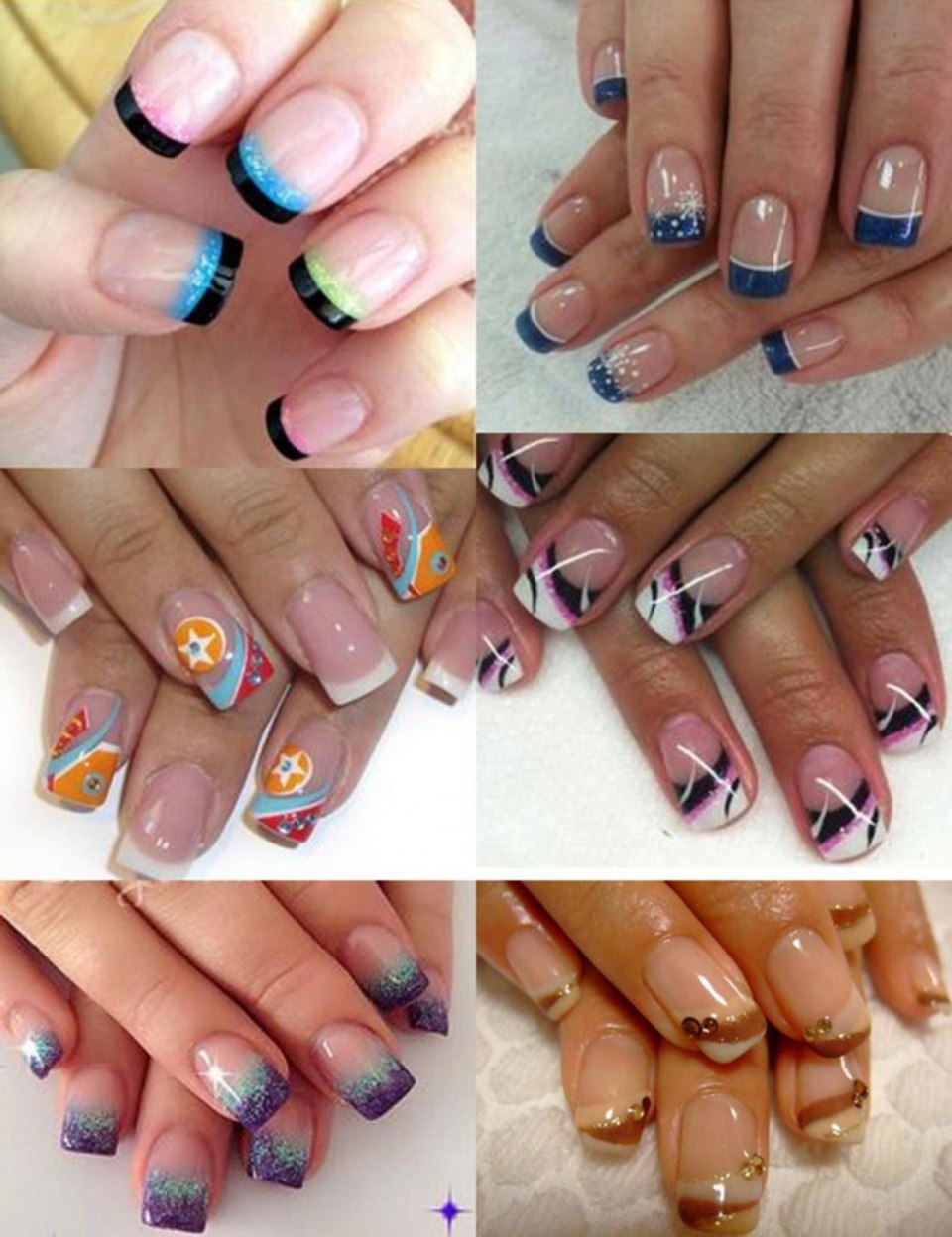 Френч на короткие ногти цветной с рисунками