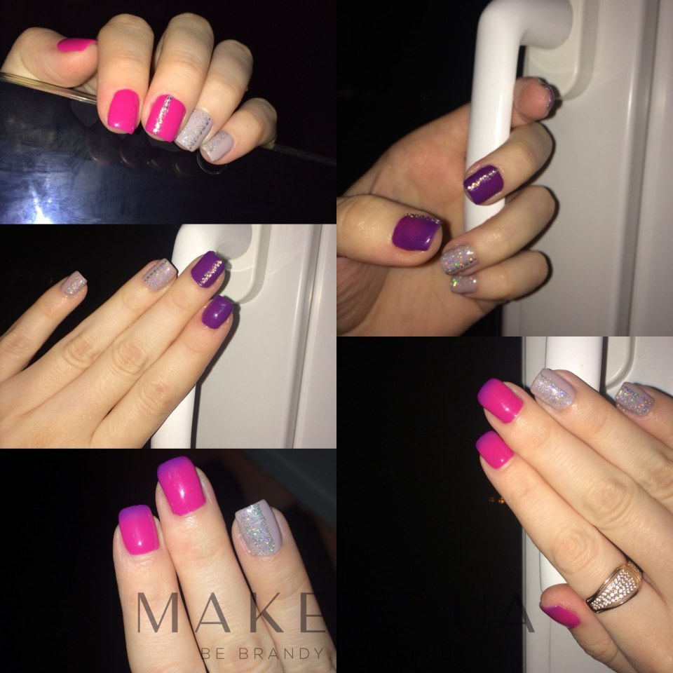 Сиреневый маникюр с битым стеклом