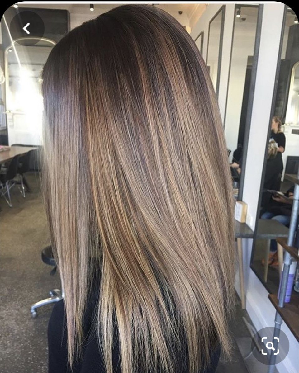 Светлый балаяж на темные прямые волосы