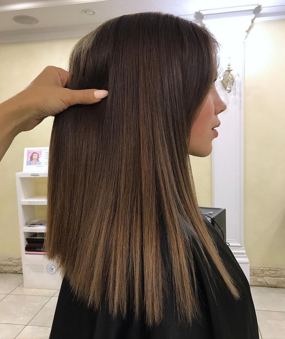 Окрашивание на темные прямые волосы