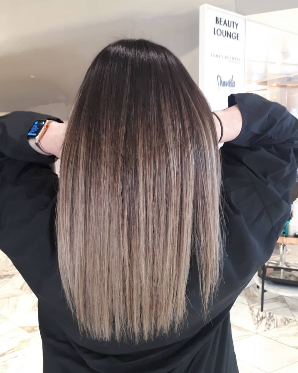 Балаяж на темные волосы средней длины прямые волосы